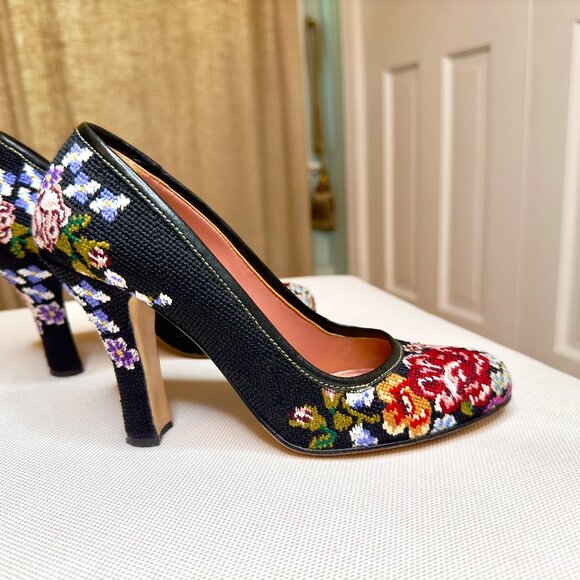 Miu Miu Shoes - Miu Miu Floral Embroidered heels, Size 7.5